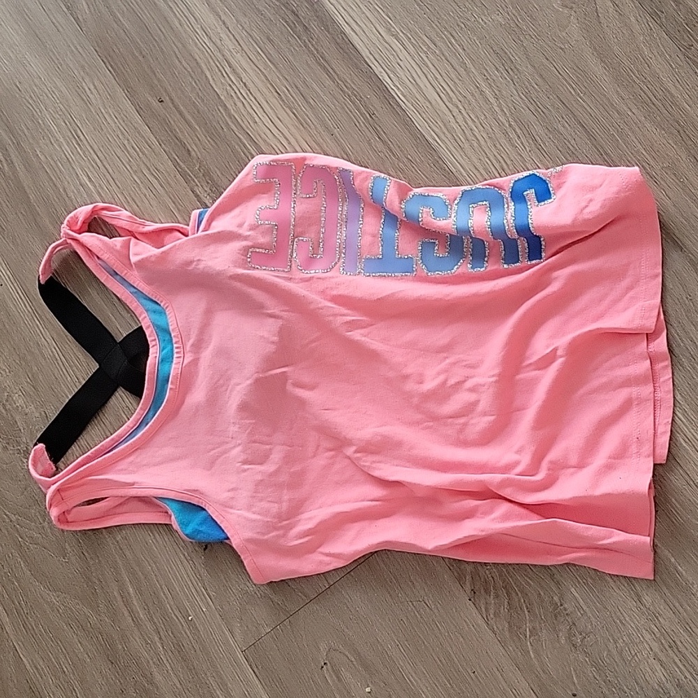Justice girls tank top, Size 10 with sports bra.